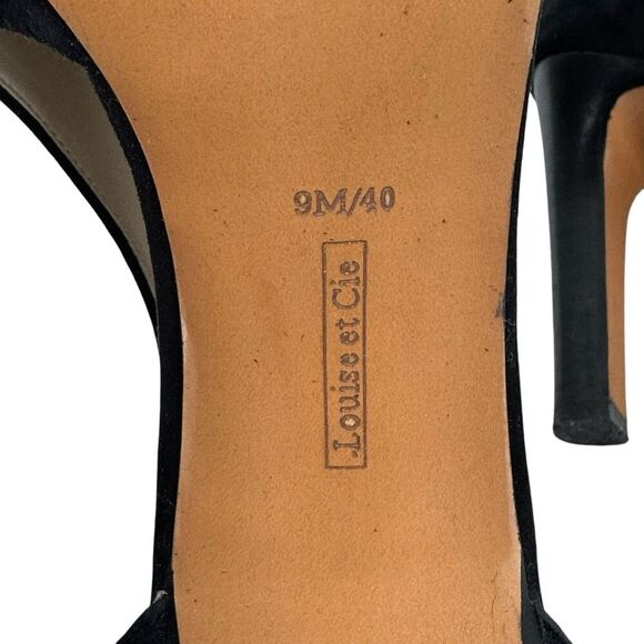 Louise Et Cie Olivia Peep-Toe High Heel Bootie 9 Black Suede Gold Evening Office - Picture 12 of 15